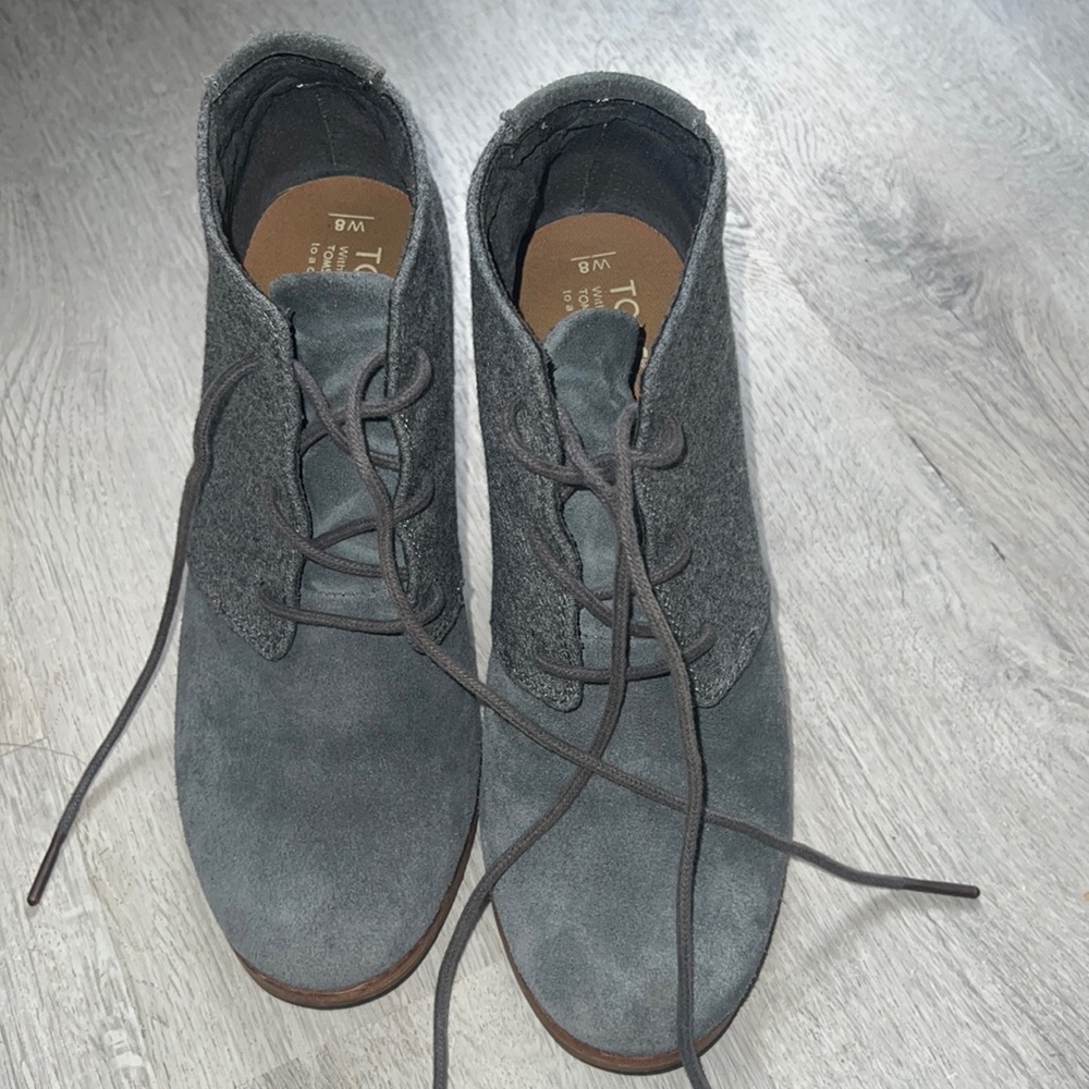 TOMS grey bootie wedge heel